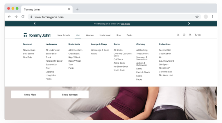 Existing navigation menus with text-based design